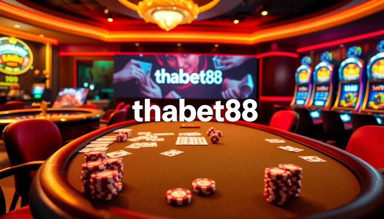 Experience the excitement of thabet88 at a luxurious casino table with cards and chips.
