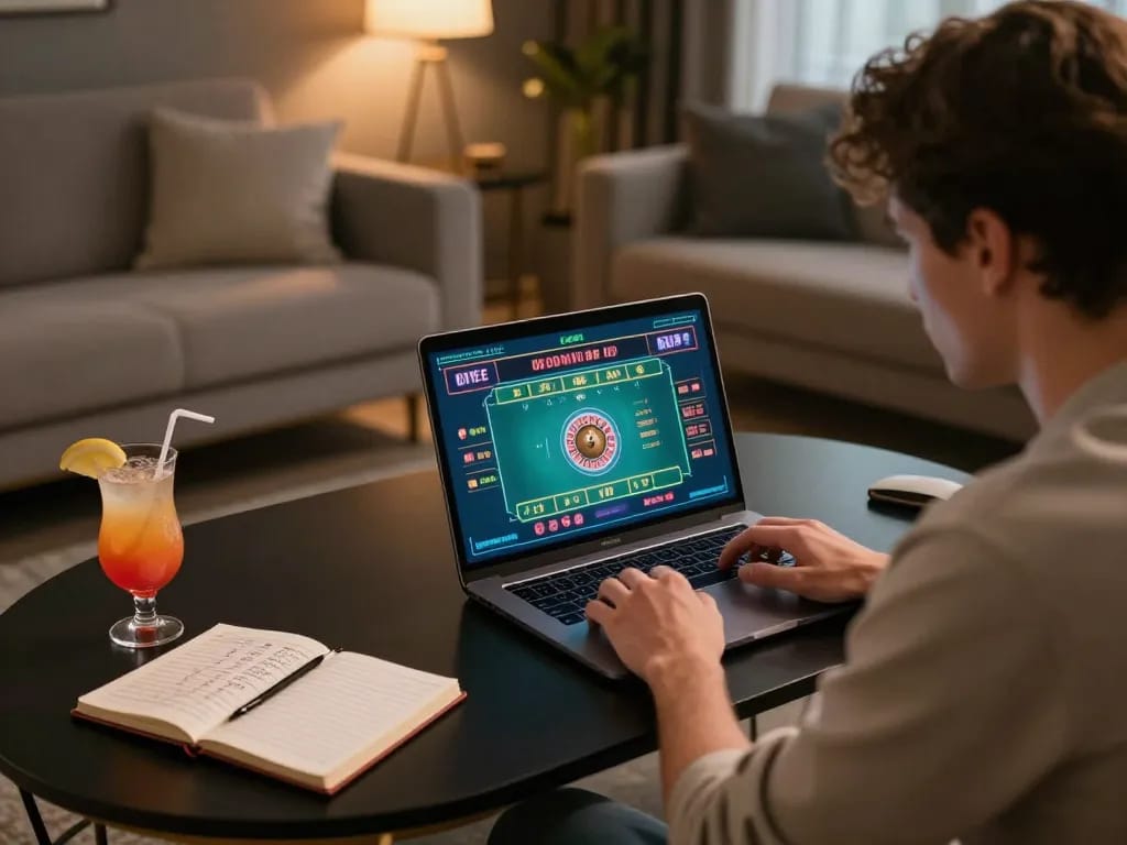 88vv player immersed in an online roulette game, highlighting strategic gameplay in a cozy environment