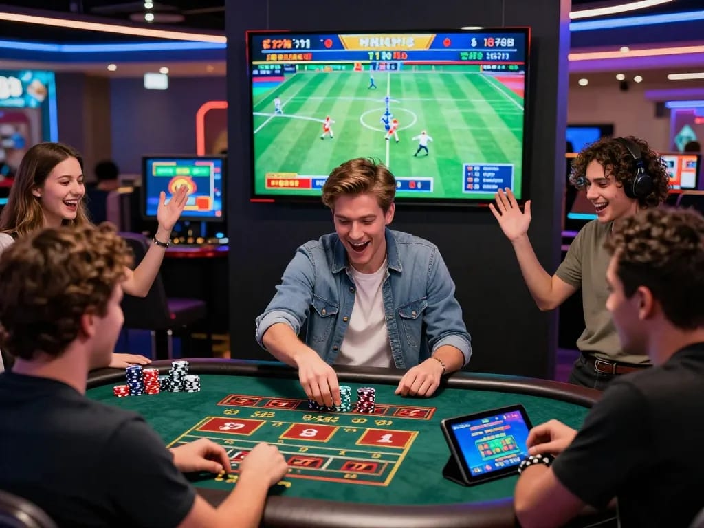 Players enjoying bk8 online gaming experience with vibrant atmosphere and casino games.