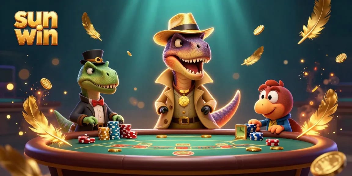 Engage in thrilling gameplay strategies at Sun Win's vibrant casino with cartoon dinosaurs.