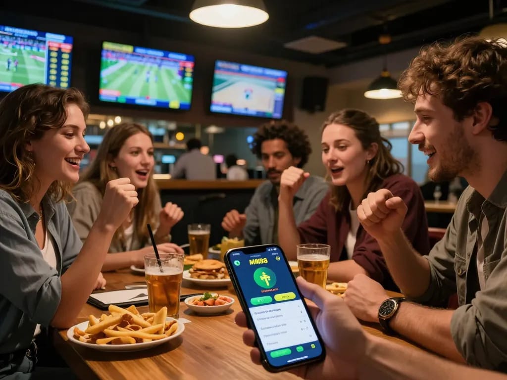 Engaging sports betting moment with friends using MM88 app for live game betting analysis