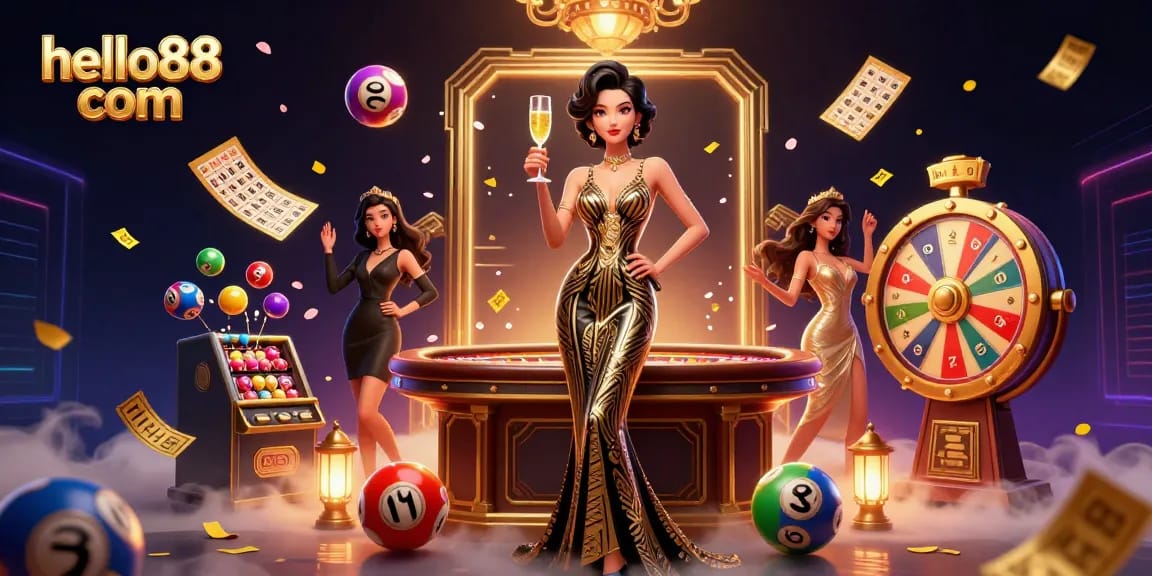 Experience thrilling gameplay at hello88 com with a glamorous Asian woman celebrating at a high-stakes casino.