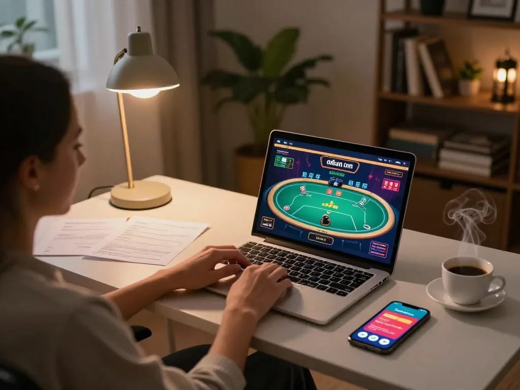 Engaging in online gaming at home on okfun com while analyzing strategies and enjoying the atmosphere