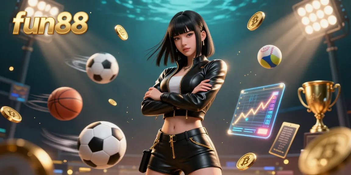Win big with fun88 in this vibrant casino illustration showcasing sports betting excitement.