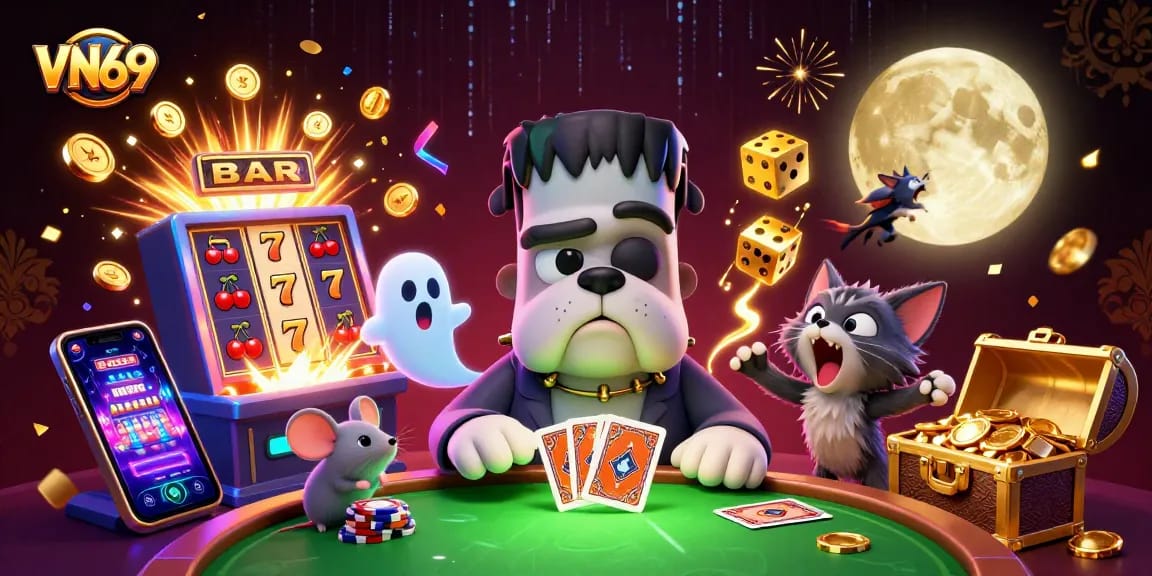 Experience thrilling gameplay at VN69's vibrant casino with exciting monster-themed characters.