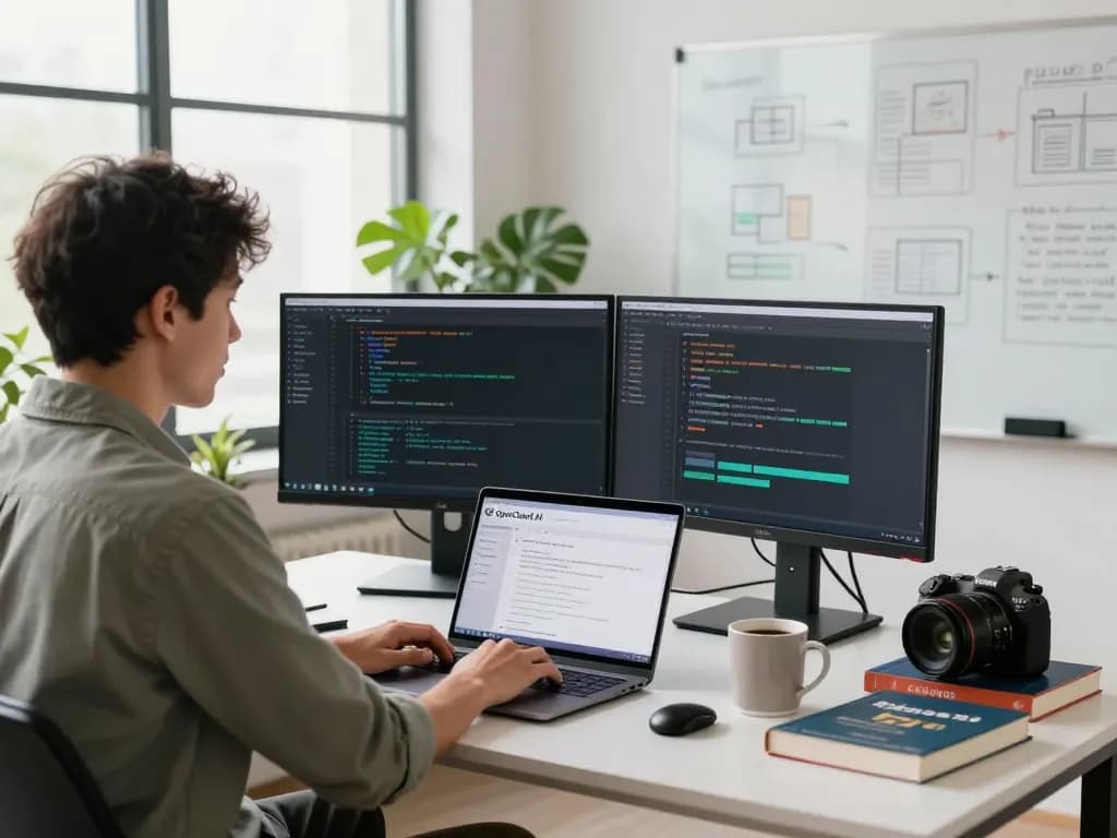 Developer using OpenClawd AI software in a modern workspace.