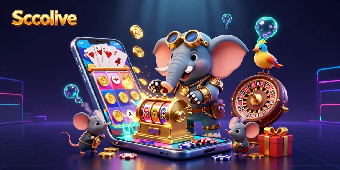 Socolive engages players with vibrant 3D steampunk elephant, golden slot machine, and dazzling casino elements.