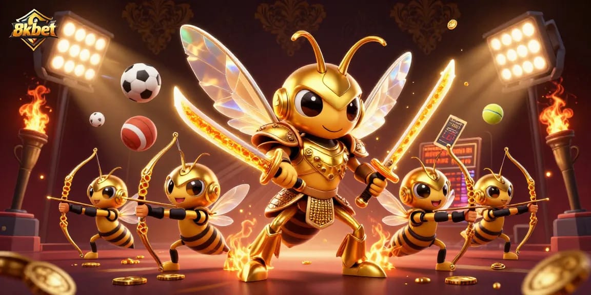 Experience the excitement of 8xbet with thrilling action as a giant hornet battles in a vibrant casino world.