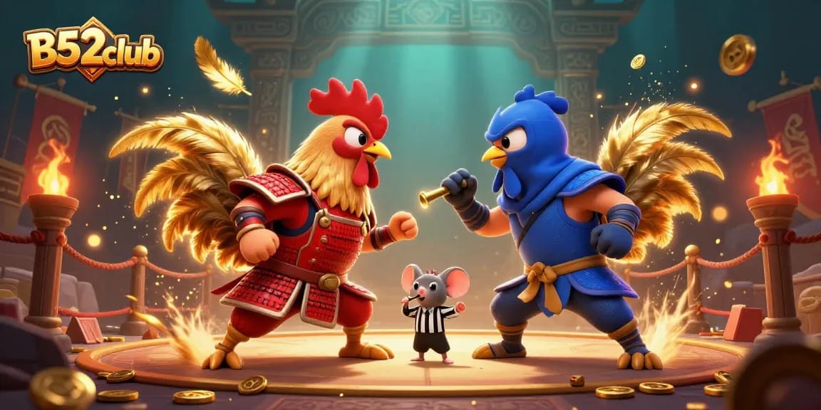 B52club showcases thrilling rooster battles in a dynamic casino arena, elevating gaming excitement.