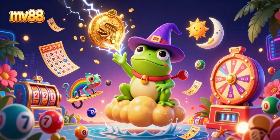 Win big with mv88's vibrant treasure-filled casino world featuring golden coins and games.