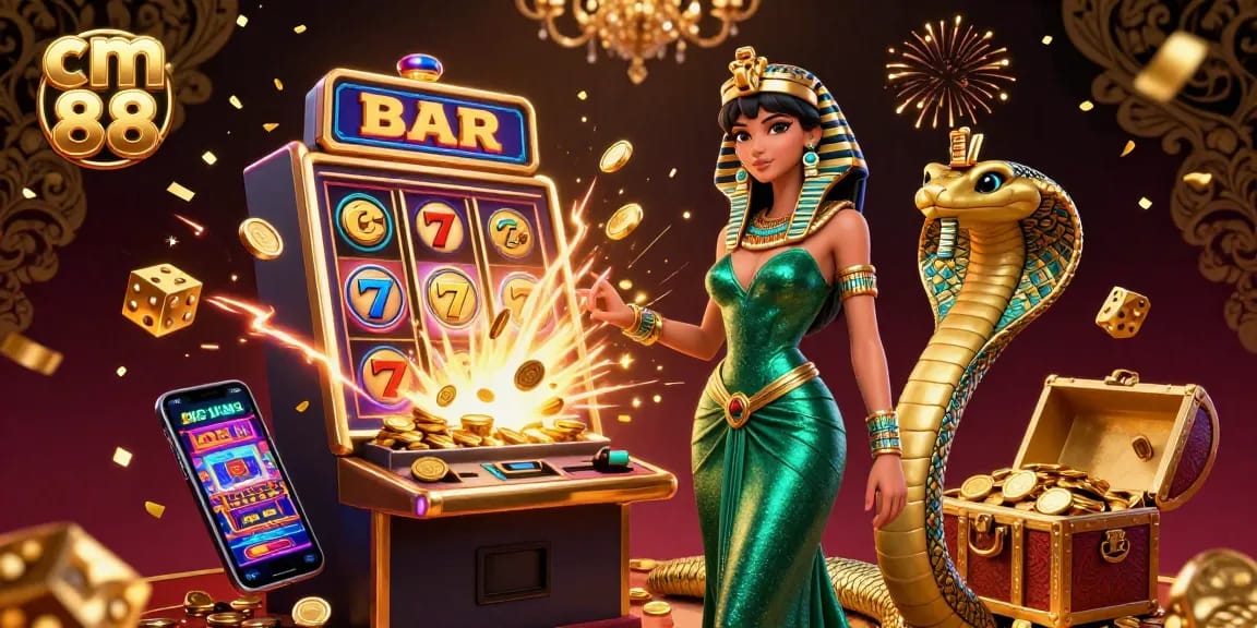 Experience the excitement of cm 88 with vibrant slot games and jackpot rewards in this stunning illustration.