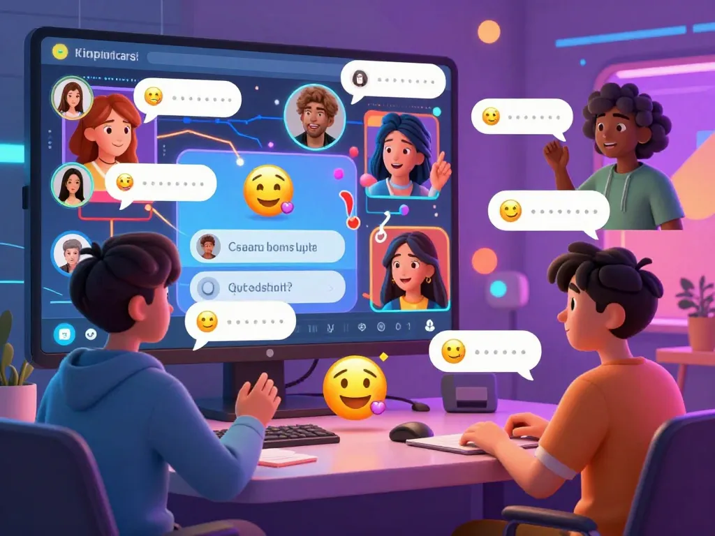 Dynamic scene showcasing ai porn chat interactions with animated characters and colorful chat interface.
