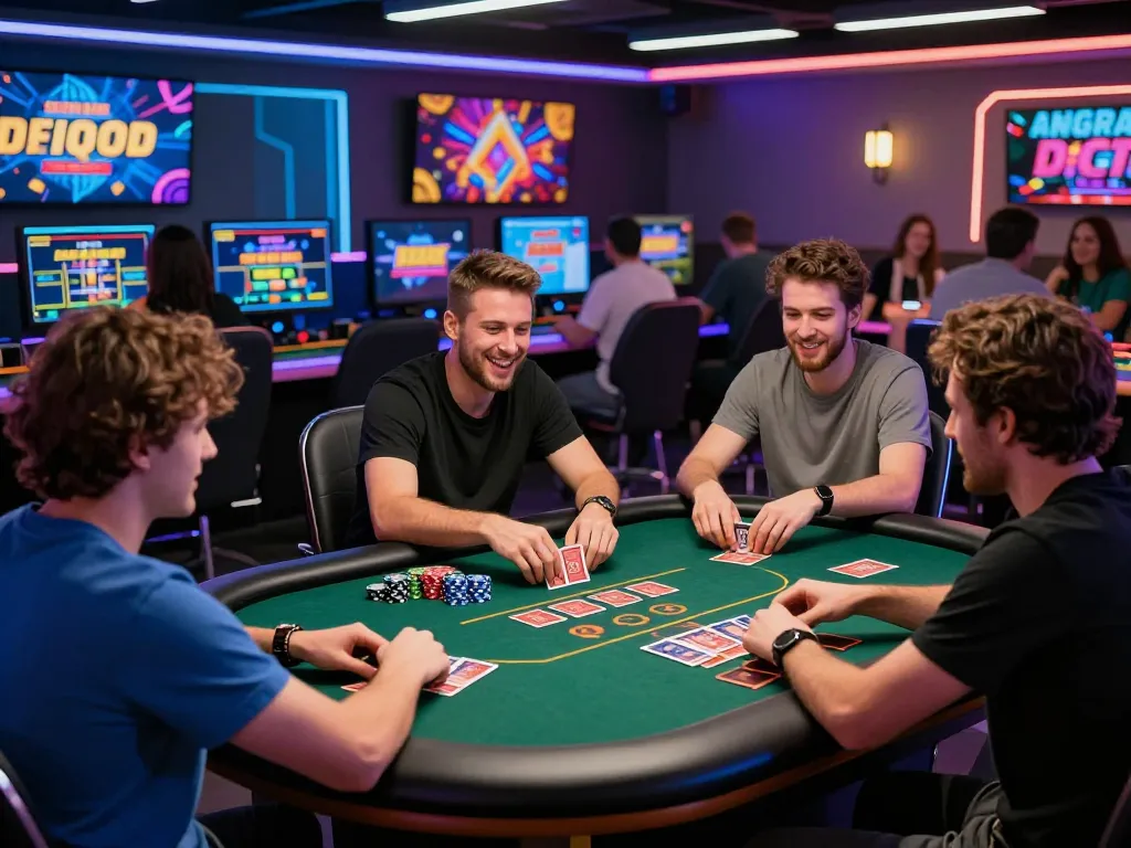 Dynamic gaming scene with players enjoying 23win casino games in a vibrant atmosphere.