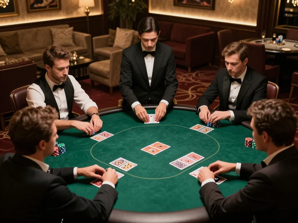 Players in a poker game at the Nhà cái DABET private table, showcasing intense gameplay and strategy.