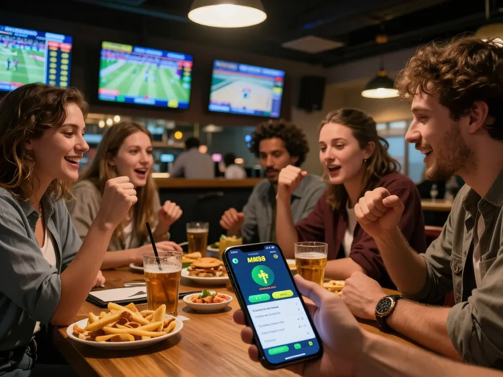 Engaging sports betting moment with friends using MM88 app for live game betting analysis