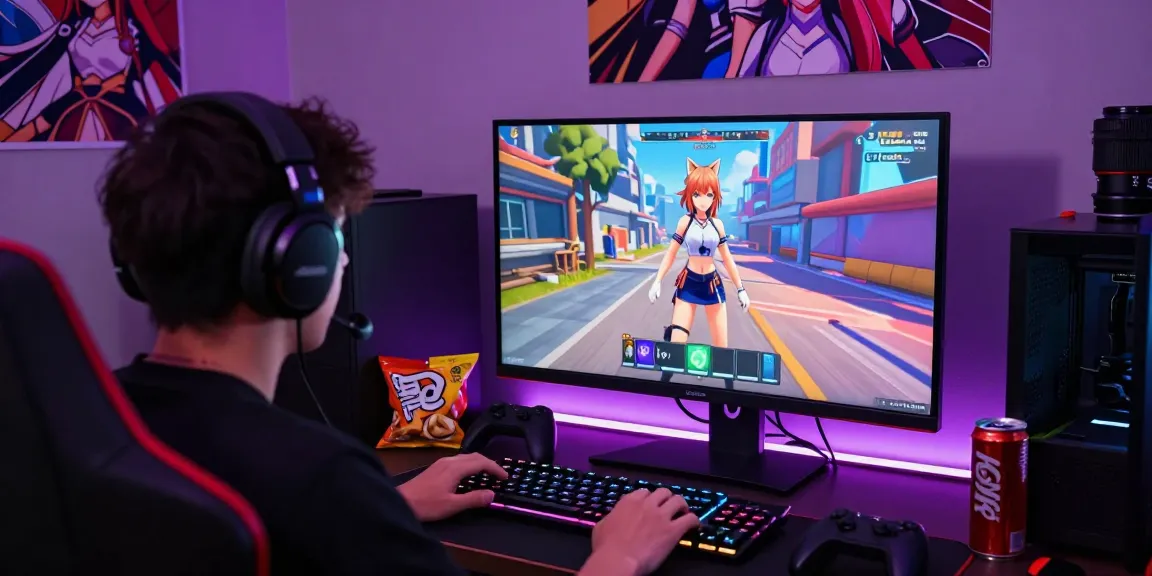 Engaged player in a vibrant hentai game environment, showcasing gaming excitement.