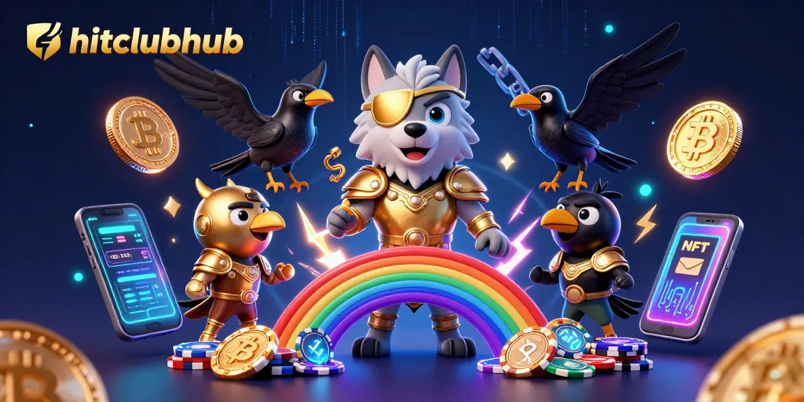 Engage with hitclubhub at a vibrant Norse-themed casino illustration showcasing gaming excitement and crypto elements.