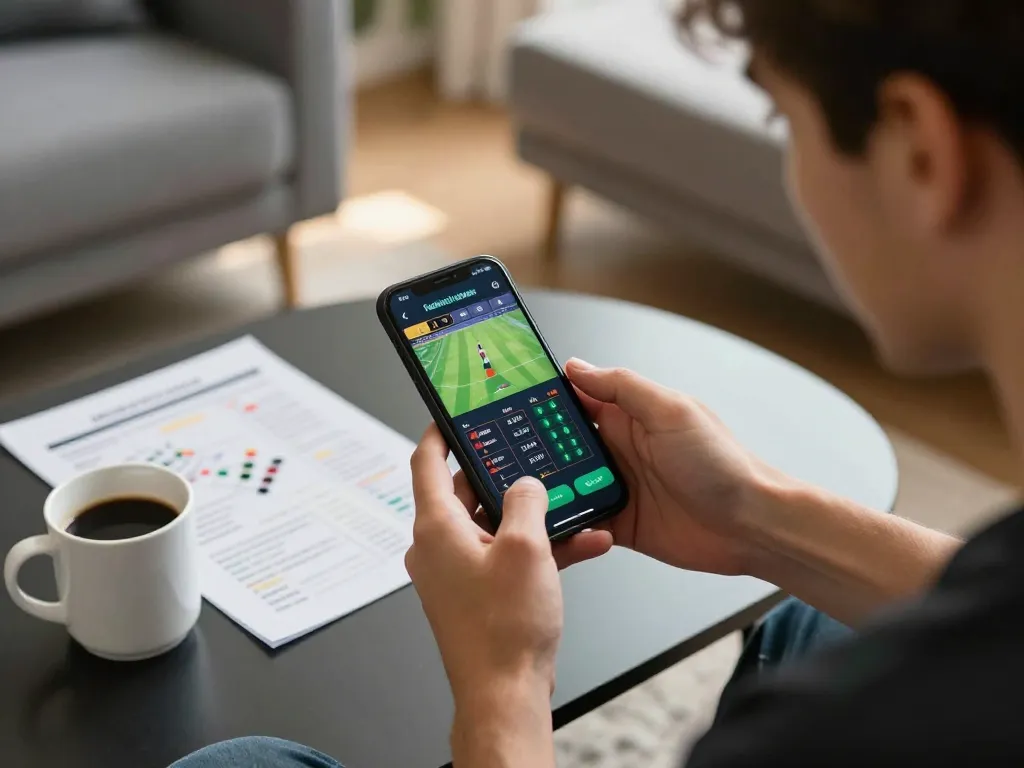 Player engaged in mobile betting on Nhà cái MB88 app, showcasing a strategic sports betting moment.
