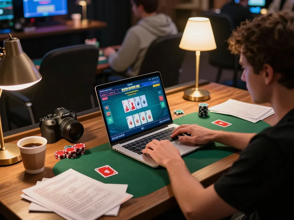 Engaged player in Hitclub live dealer poker game, showcasing strategic gameplay and comfortable atmosphere