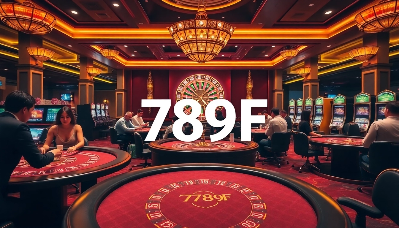 Exciting gameplay at 789F casino with vibrant tables, slot machines, and poker chips.