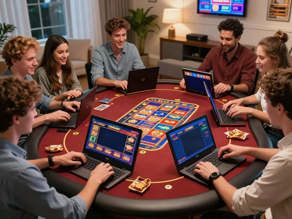 Players enjoying games in lively online casinos not on Gamstop UK, surrounded by vibrant graphics.