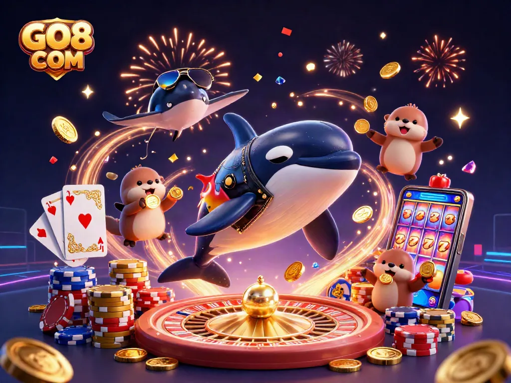 Experience the excitement of winning at GO8 COM with vibrant casino elements and playful marine characters.