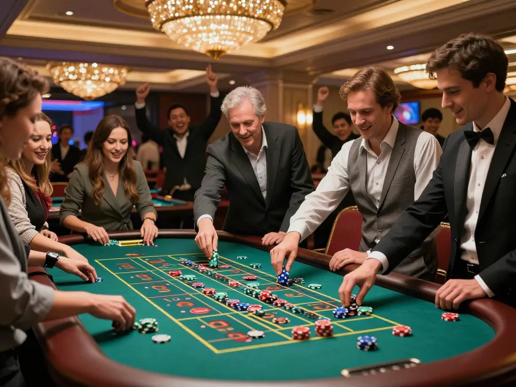Exciting casino atmosphere with players at a roulette table, showcasing casinos not on gamstop uk.