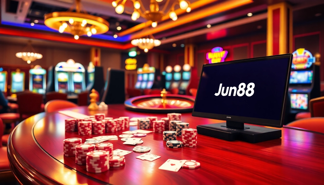 Engaging scene of players enjoying classic games at Jun88 Casino.