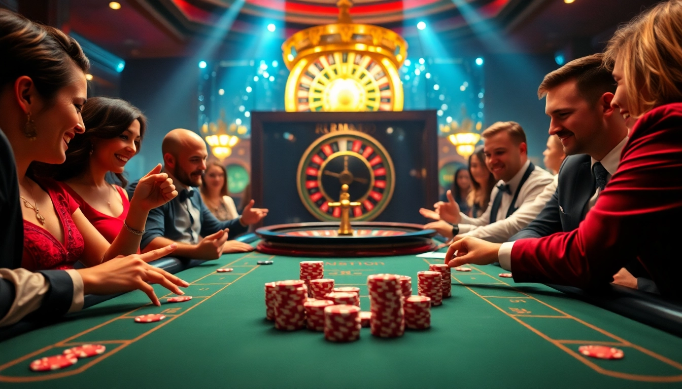 Players engaging at an RR99-themed casino table amidst luxury and excitement.