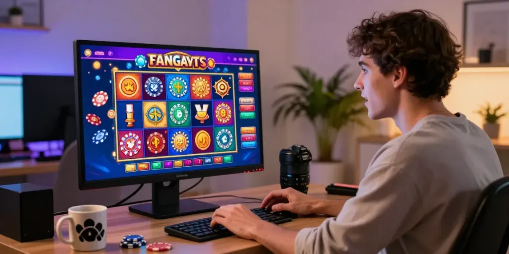 Player enjoying casinos not on gamstop uk in a vibrant online gaming setup with engaging visuals.