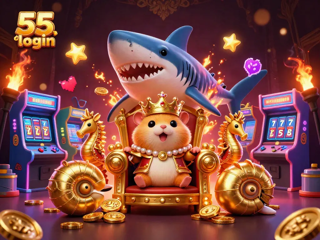 Engage in thrilling betting action with the 55 club login featuring a golden hamster king in a vibrant casino setting.