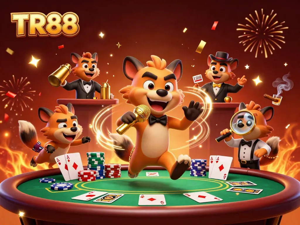 TR88 hyenas entertain in a vibrant casino scene filled with poker and celebration elements