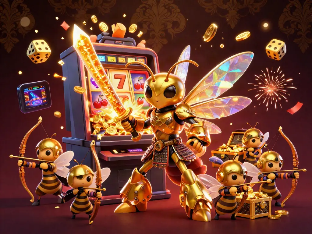 Engage with lc88's vibrant casino experience featuring a hornet warrior amidst a jackpot explosion.