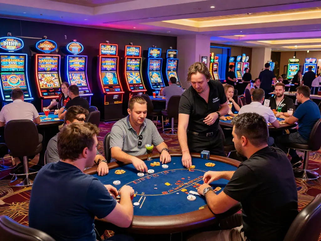 Exciting gaming atmosphere at casinos not on gamstop uk with players engaged at tables.