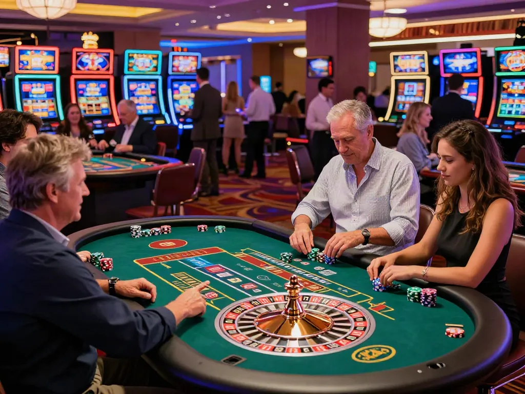 Players enjoying a lively roulette game at casinos not on gamstop UK, showcasing an exciting atmosphere.