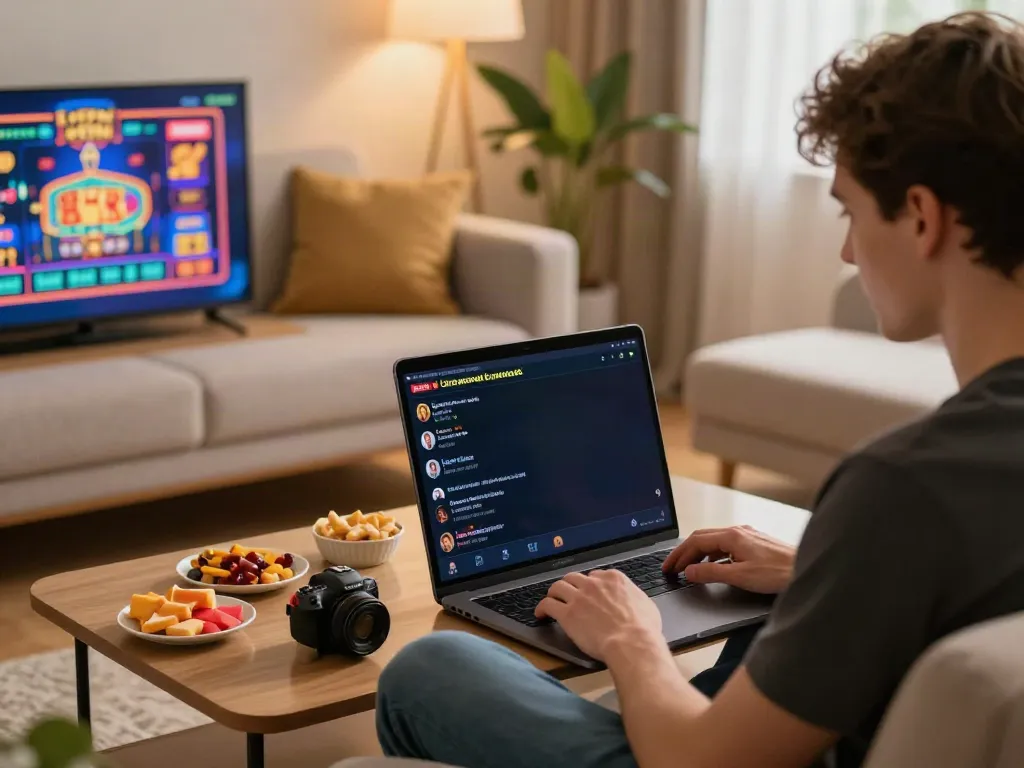 Exploring casinos not on Gamstop UK in a cozy living room setup.