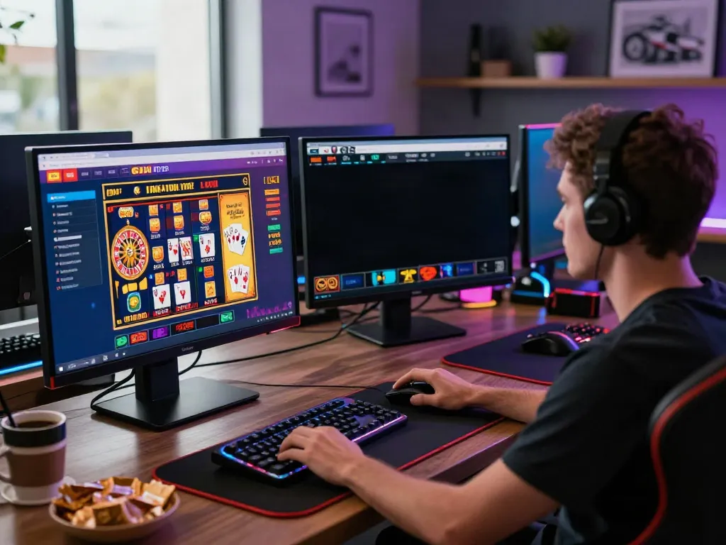 Exciting online gaming experience at casinos not on gamstop UK featuring vibrant graphics and a focused player.
