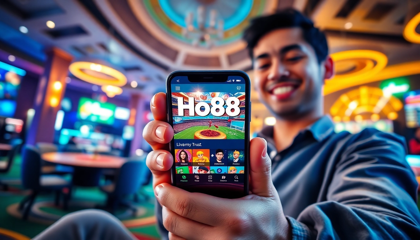 Ho88 online gambling platform displayed on a smartphone with vibrant graphics and user engagement.