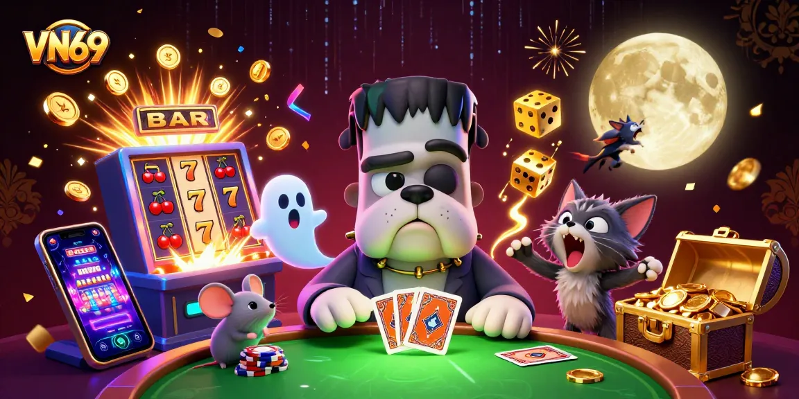 Experience thrilling gameplay at VN69's vibrant casino with exciting monster-themed characters.