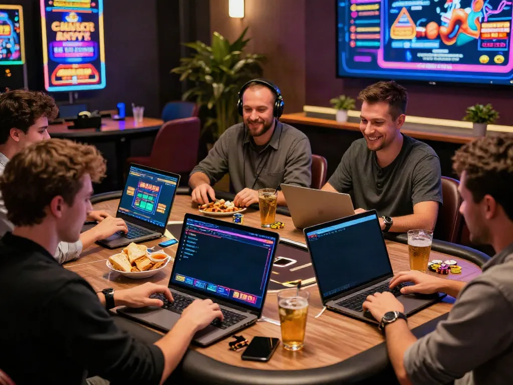 Players enjoying casinos not on gamstop uk at a modern gaming setup with vibrant graphics.