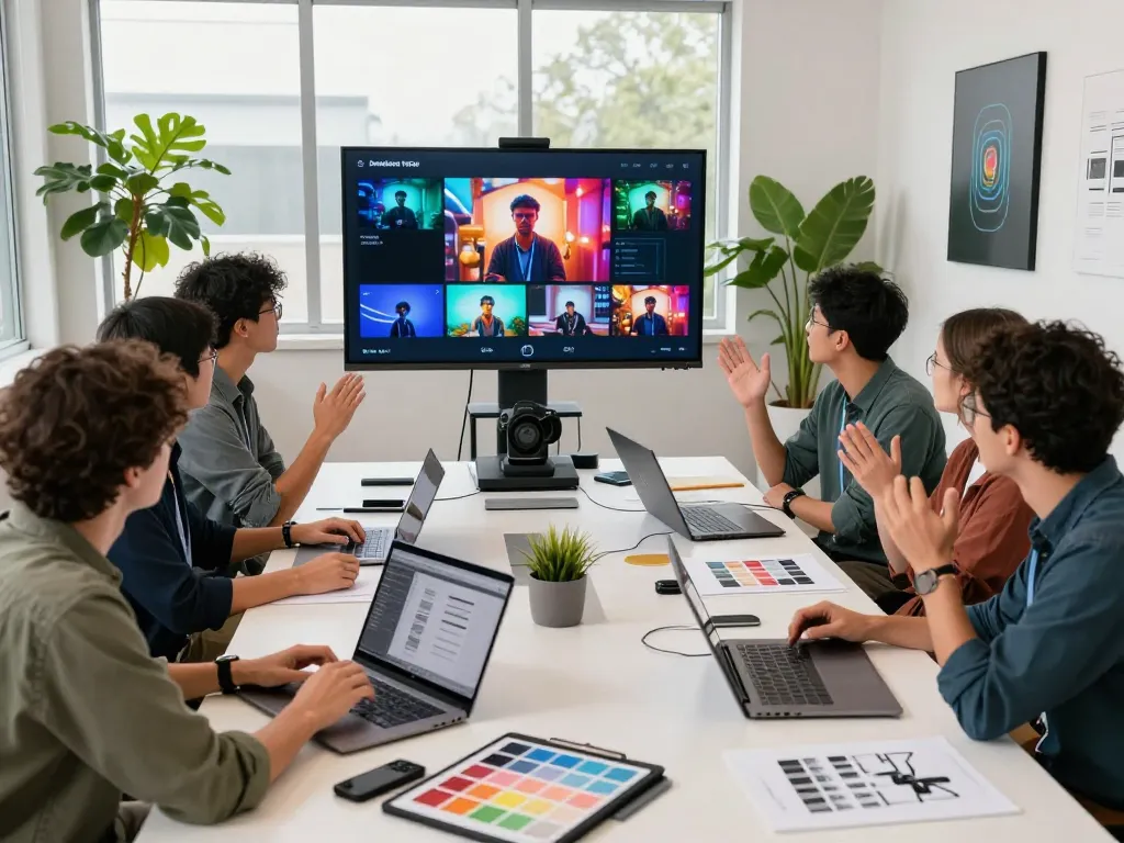 Creative team using seedance ai to generate stunning video content in a bright, modern workspace.
