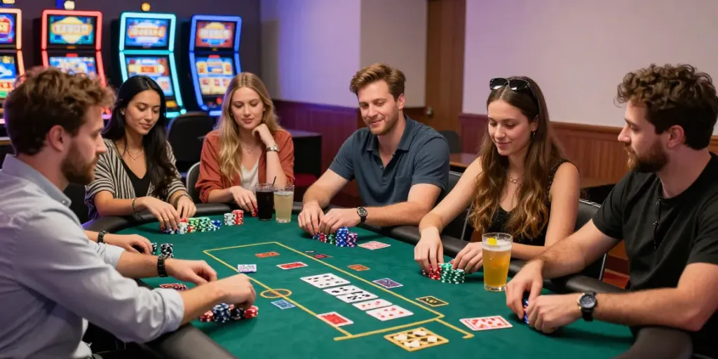 Exciting atmosphere at casinos not on GamStop UK with players enjoying table games.