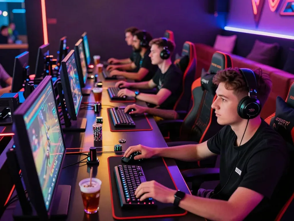 Players enjoying vibrant gaming tables in a modern casino not on gamstop uk.