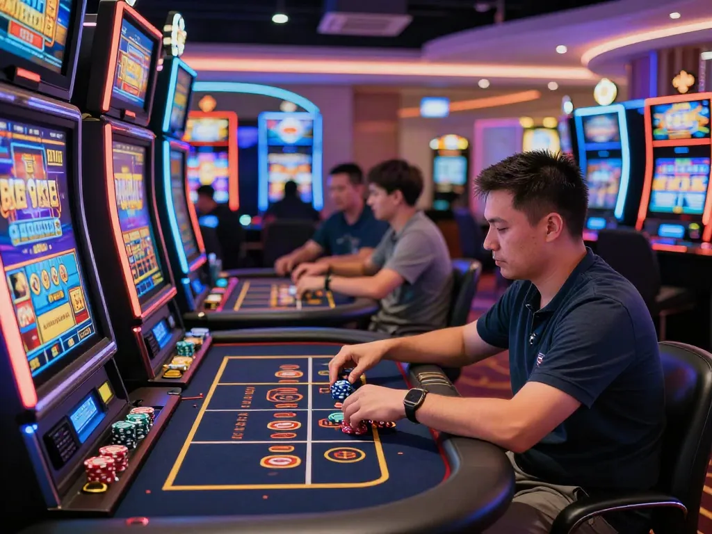 Player enjoying a gaming session at casinos not on GamStop UK, showcasing vibrant atmosphere and excitement.