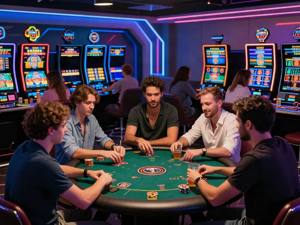Engaged players at online casinos not on Gamstop UK in a vibrant virtual lounge setting.