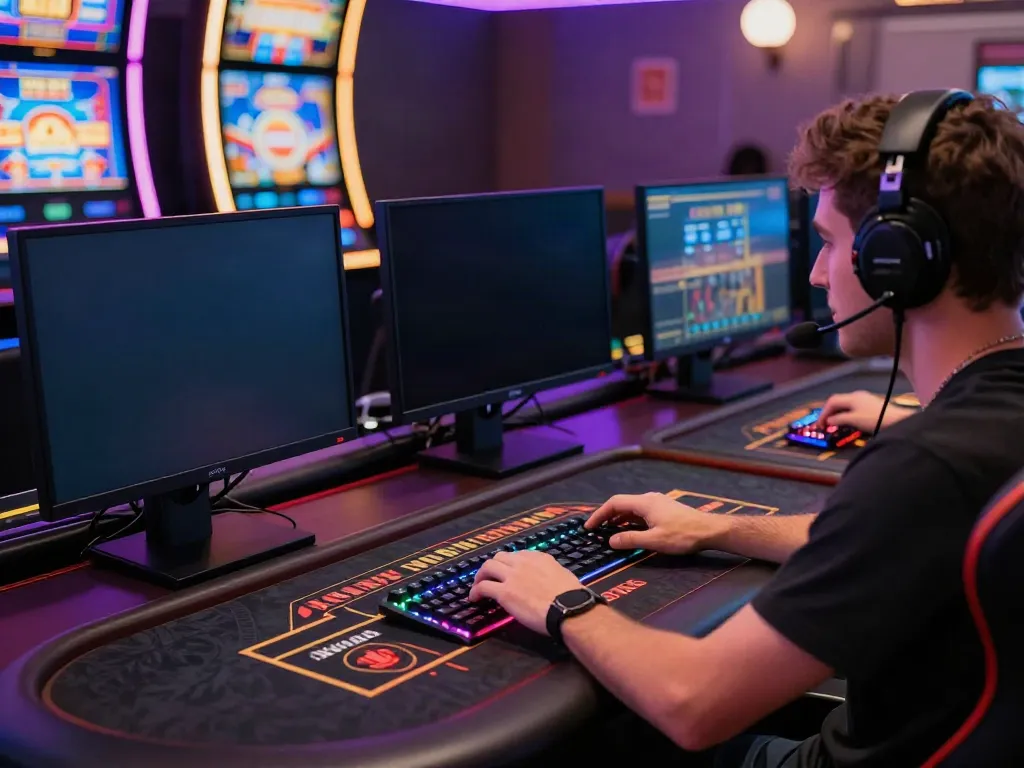 Engaging player at a virtual casino table highlighting casinos not on Gamstop UK.