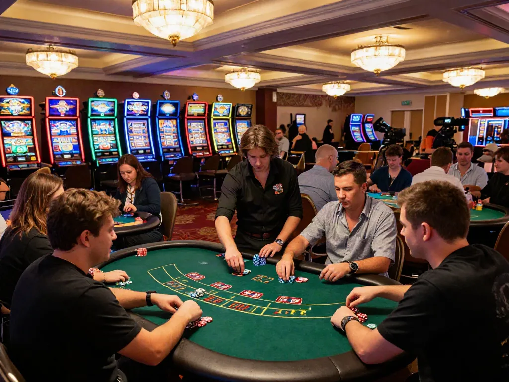 Casinos not on Gamstop UK players enjoying lively gaming tables and vibrant atmosphere.