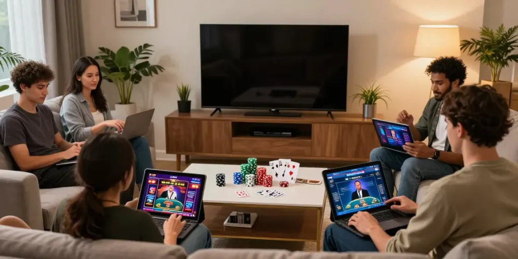Engaged players enjoying gaming experience at home with casinos not on gamstop uk on screens.