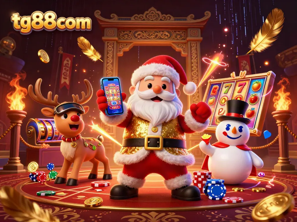 Play thrilling games at tg88com, where Santa, a reindeer dealer, and a poker hat snowman create excitement.