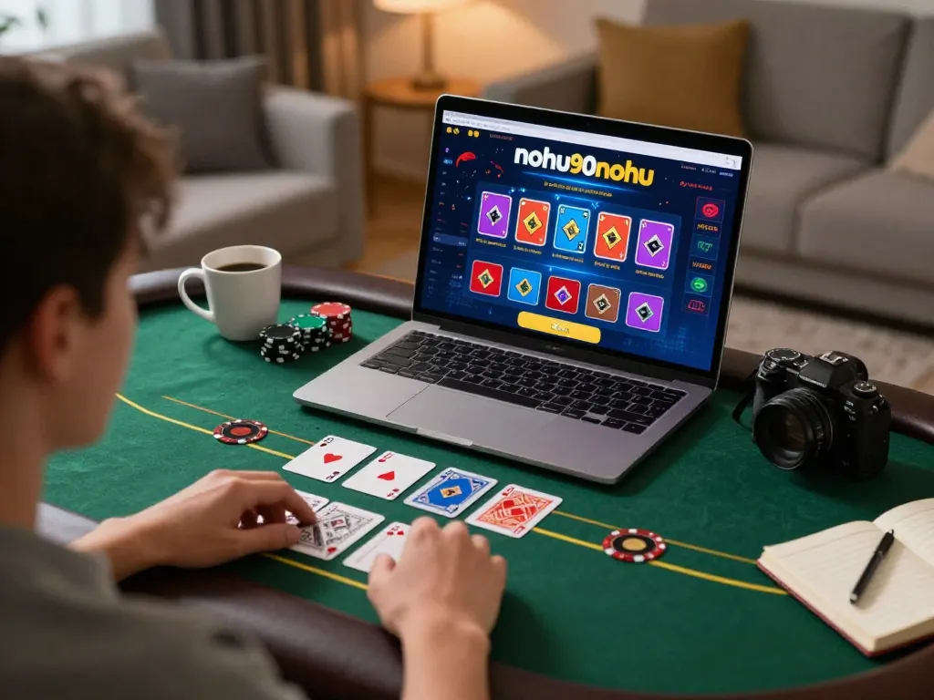 Engaging in online gaming with nohu90nohu, showcasing an immersive laptop experience and comfortable environment.
